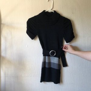 Black and grey sweater dress with belt